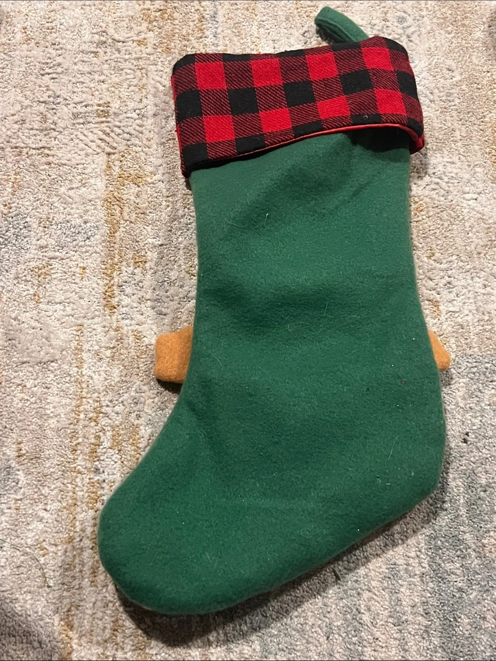Green Cat Holiday Pet Stocking with Buffalo Plaid Cuff z95